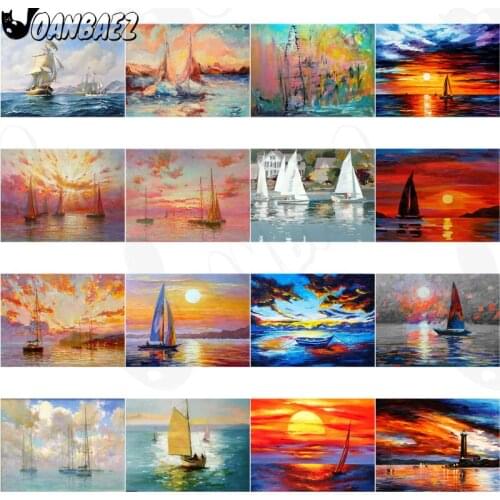 Oil Painting Landscape Diamond Painting Sailing Boat Elegant 5D Diy Wall Art Sticker Diamond Embroidery Home Decoration Gift