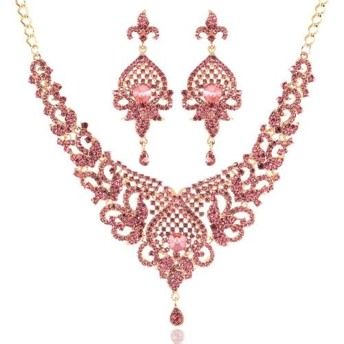 LAN PALACE New arrivals jewelry set gold color glass necklace and earrings for wedding free shipping