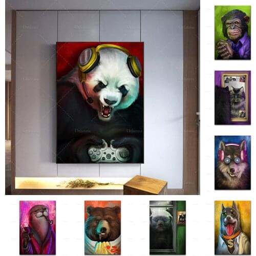 Cat,Monkey,Flirty Otter,Greedy Doggo,Envious Badger,Glutton Bear,Wolf,Wrathful Panda Wall Art Canvas Painting Print Poster Decor