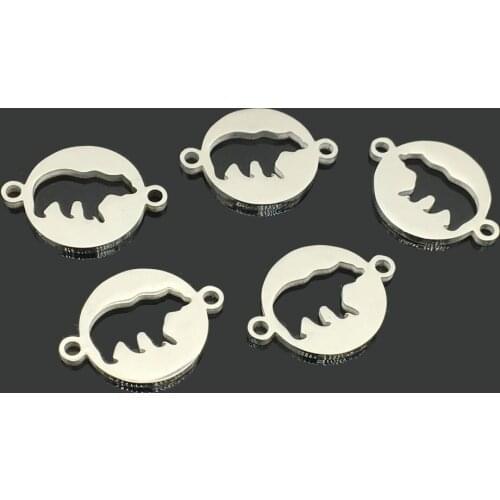 10pcs Animal Bear Stainless Steel Wish Jewerly Pendant Two Hole Stainless Steel Bear Charm for DIY Jewelry Making
