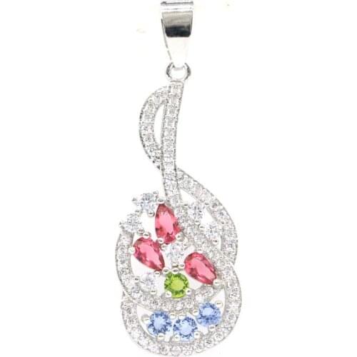44x15mm Multi Color 3g Created Rhodolite Garnet Peridot Violet Tanzanite White CZ Women Silver Pendant Wholesale Drop Shipping