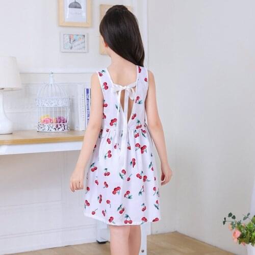 Summer Children Kids Girl Cherry Dress Kids Teens Backless Dress With Bowknot 4-12 Year Old Children Dresses Vestidos