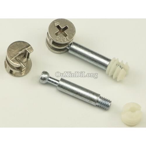 100Sets 3 in 1 Furniture Connecting Fittings 40mm Rod Cam Connector Screws Eccentric Wheel with Dowel and Pre-inserted Nut