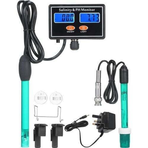 2-in-1 PH/Salinity Water Quality Monitor pH&Salinity Monitor Sea Water Salinity Monitor PH Water Quality Tester Green Backlight