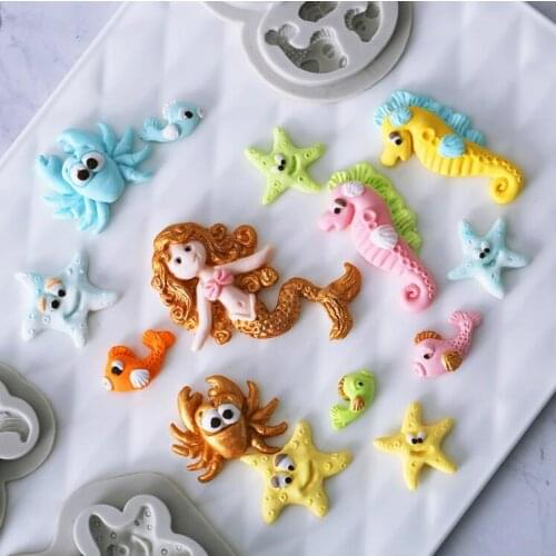 Marine life sea star seahorse mermaid Octopus shape silicone mold fondant mould Candy molds Chocolate soft clay resin Molds