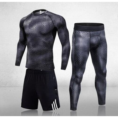 Quick-Drying Compression Mens Sports Training Suit Husband Gym Jogging Running 3Pcs Sets Tight Fitness Workout Clothes