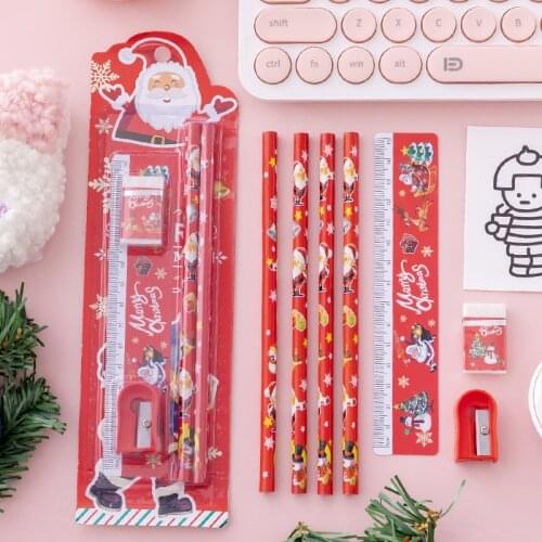 Cartoon Christmas Stationery Set Childrens Stationery Gift Christmas Tree Creative Santa Claus Pencil Eraser Gift Box