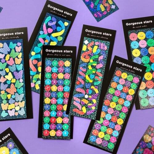 Colourful Ribbon Flower Cute Stickers Laser Blingbling Smiling Face Love Butterfly Paster Stationery DIY Decorative Sticker