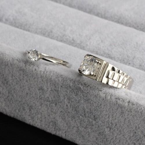 Not Fade Titanium Steel Zircon Promise Engagement Wedding Rings For Bride / Male Vintage Party Jewelry Drop Shipping