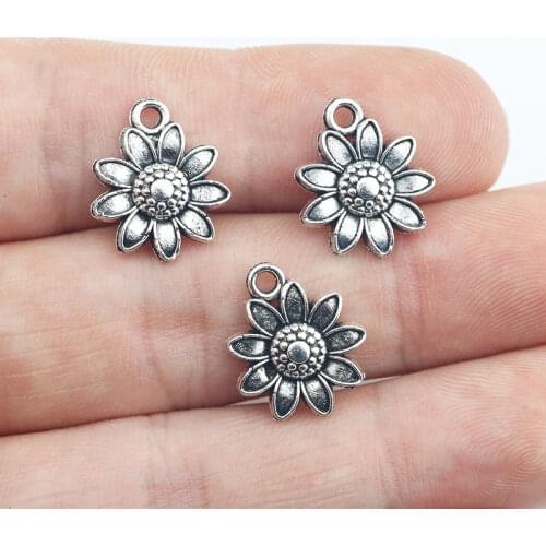Newest 20Pieces 16*13mm Zinc Alloy Antique Silver Color Flower Charms Necklace Pendant Accessory For DIY Jewelry Handcraft