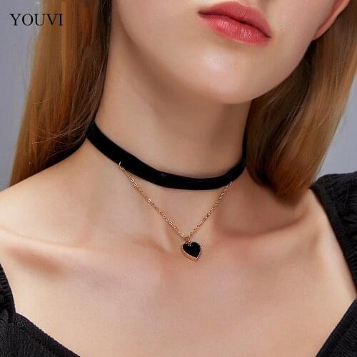 Sexy Short Choker Necklace for Womens Velvet Chains on the Neck Sweet Korea Fashion Heart Perdants Necklace Jewelry Set