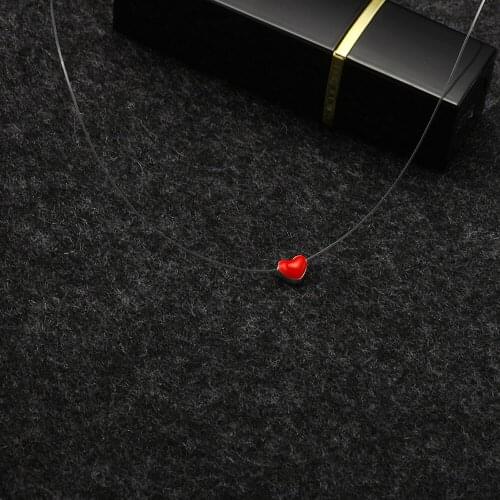 In 2021 New Design Drop Oil Heart Charms Invisible Fish Line Crystal Choker Necklace For Women Collar Jewelry Gift