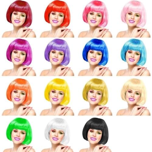 Ladies Unisex Sexy Short Bob Fashion Wigs Synthetic Hair With Bangs For Woman Hen Party Cosplay Costume