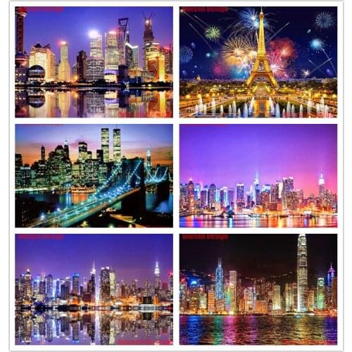 Popular 5d diamond mosaic dream city diamond embroidery full set usa xity rhinestone pictures beaded embroidery decoration home