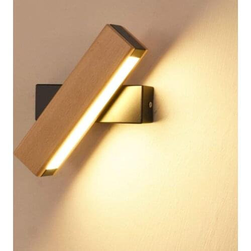 LED Indoor Wall Lamp Modern Bedside Lamp Solid Wood Aisle Creative Rotating Light Living Room Reading Room Gallery Wall Sconce