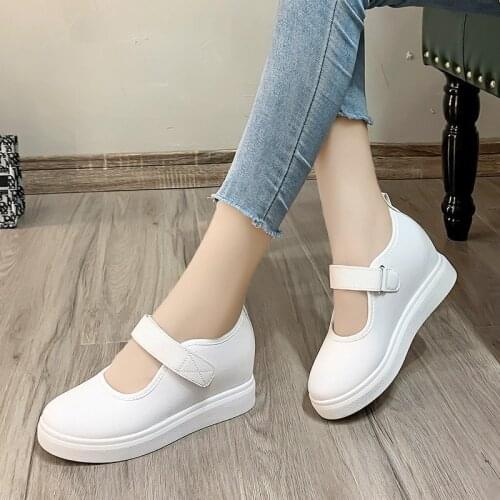 Hidden Wedge Platform Ankle Strap Shoes Woman Height Increasing Office Work Shoes Lady Dropshipping Casual PU Women Pumps