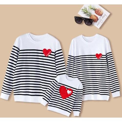 Spring Autumn Parent-child Outfit 2021 New Fashion Love Stripe Long Sleeve T-shirt for A Family of Three Family Outfit Matching