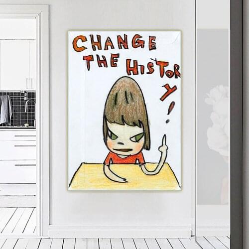 Yoshitomo Nara《Change the history》Cartoon Japanese Canvas Art Oil Painting Aesthetic Artwork Picture Wall Decor Home Decoration
