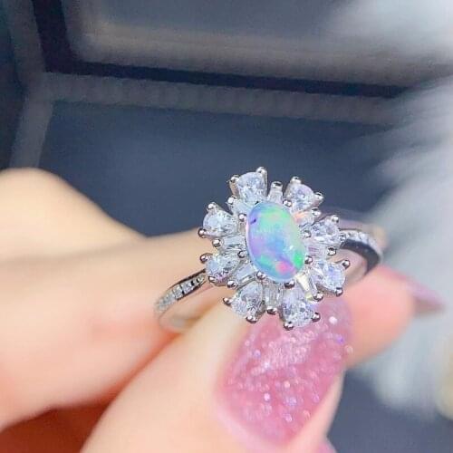 Jewelry 925 Silver Opal Ring for Daily Wear 4mm*6mm Natural Australia Opal Silver Ring Fashion Silver Opal Jewelry