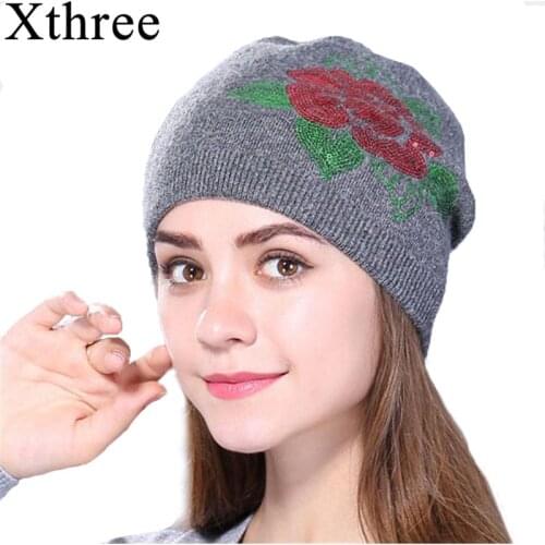 Xthree Female Cashmere winter knitted hat for women hat Beanies Skullies Sequins wool hat autumn girls gorros invierno