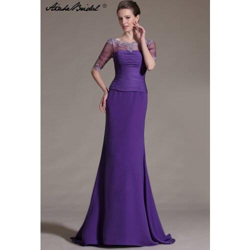 Womens Elegant Long Mother of the Bride Dresses 2018 Cheap Purple Chiffon Floor-Length Plus Size Mother Dresses
