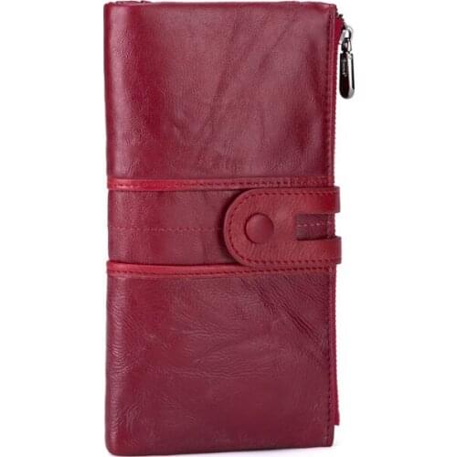 Genuine leather women solid long purse card holder high quality