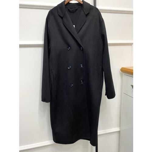 Autumn and Winter Womens Mid-length Coat 100% Wool Double Breasted Long Sleeve Loose 2020 New Female Casual Jacket