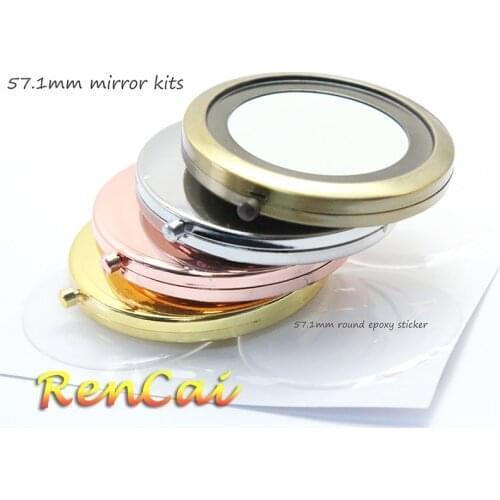 10kits 57.1mm Metal Blank Mirror Compact Double Side Pocket Mirror Portable Makeup Mirror For Girls Beauty Tool (Mirror+Epoxy)