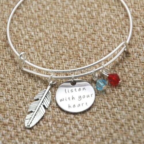 12pcs Pocahontas Inspired bracelet Listen With Your Heart Silver colored crystal for women or girls bangles