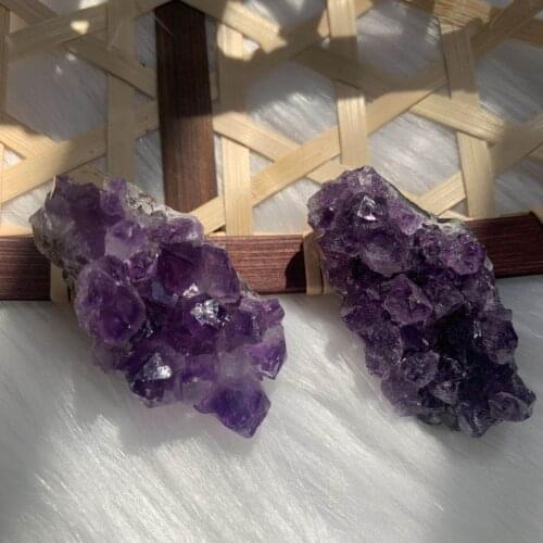 2 pcs small size beautiful natural amethyst quartz gemstone crystal cluster for making jewelry wholesale