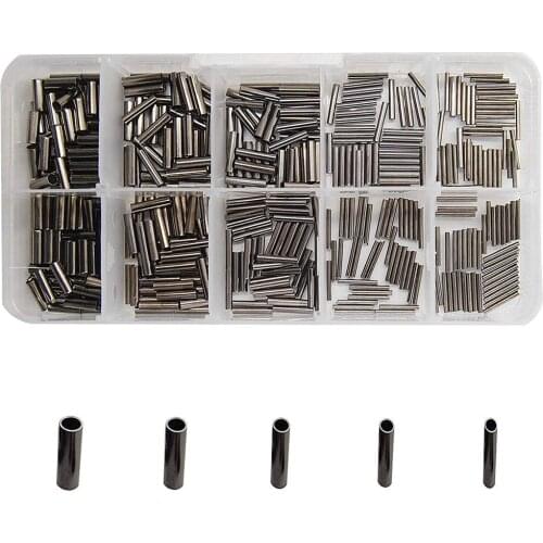 300Pcs/Box Round Copper Fishing Tube Fishing Wire Pipe Crimp Sleeves Tube Connector Size 1.7mm-2.5mm Fishing Tackle Kit