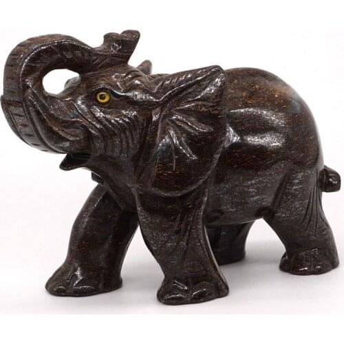 5" Natural Gemstone Bronze Hand-Carved Elephant Statue Crafts Home Office Decor