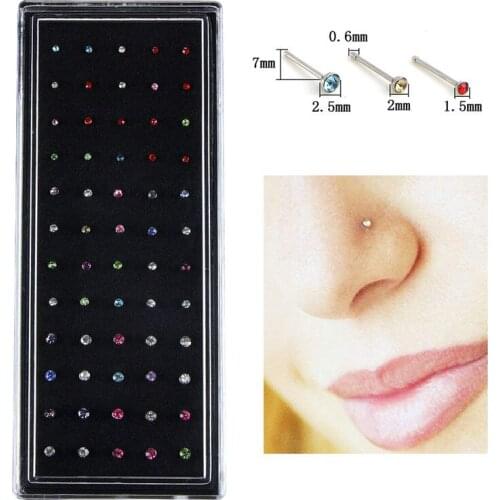 60Pcs/set Colorful Nose Stud Surgical Steel Round Nose Ring Stud Body Piercing Jewelry Men Women Wholesale
