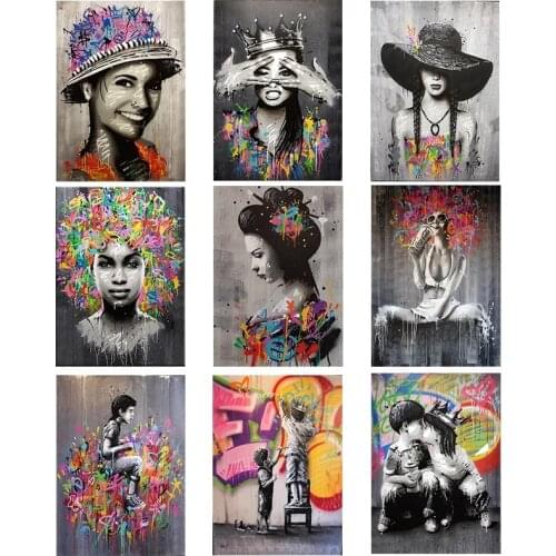 Abstract African Women Canvas Oil Painting Banksy Graffiti Wall Art Canvas Poster Print Wall Pictures for Living Room Wall Decor
