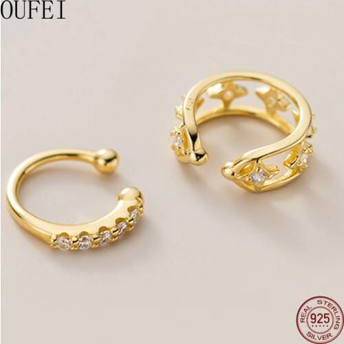 Asymmetric Ear Clip Earring For Girl 925 Sterling Silver Women Ear Clip Star Fine Double Earrings Round Fine Jewelry Accessories