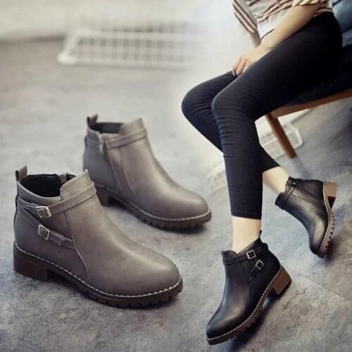 Spring Autumn Winter Boots women Black Ankle Boots For Women Thick Heel Slip On Ladies Shoes Boots Bota Feminina