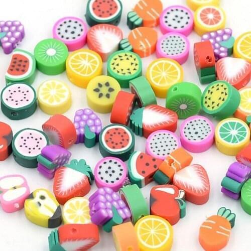 100Pcs/Lot 10mm Polymer Resin Clay Beads Chip Disk Loose Spacer Handmade Bead Heart Face Fruit Animal Flower Star Jewelry Making