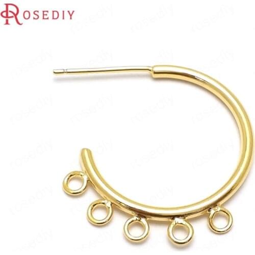 C961)6 pieces 24x20mm 24K Gold Color Brass 5 Hanging Holes Stud Earrings High Quality Findings Accessories