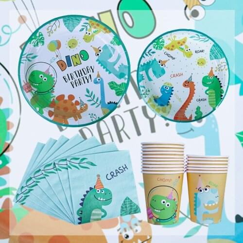 Dinosaur Theme Party dino Paper Banner Straw Cups Jungle Birthday Party Decoration Kids Boy Baby Shower jungle Dinosaur Party