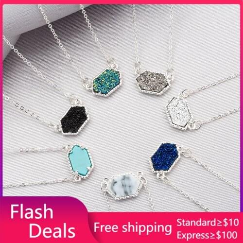 14 Colors Druzy Drusy Necklace Fashion Oval Resin Faux Stone Necklace Gold Plated Brand Jewelry For Women Girls