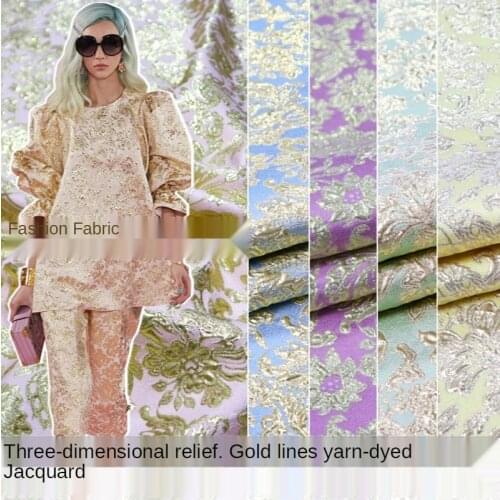 European and American Elegant Three-Dimensional Vintage Gold Yarn -Dyed Jacquard Suit Jacket Fashion Fabric Brocade Dress Cloth