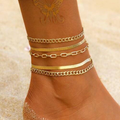 FNIO Punk Multilayered Chain Anklet For Women 2021 Trend Gold Anklets Foot Bracelet Beach Jewelry