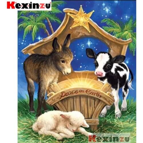 Kexinzu 5D DIY Square/Round Diamond Painting "Cow and sheep" Full 3D Embroidery handcraft work Cross Stitch Home Decor #411