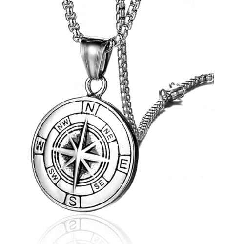 Stainless Steel Classic Antique Compass Gold Necklace Men Star/Letter Necklace Silver Color Round Jewelry fashion necklaces 2019