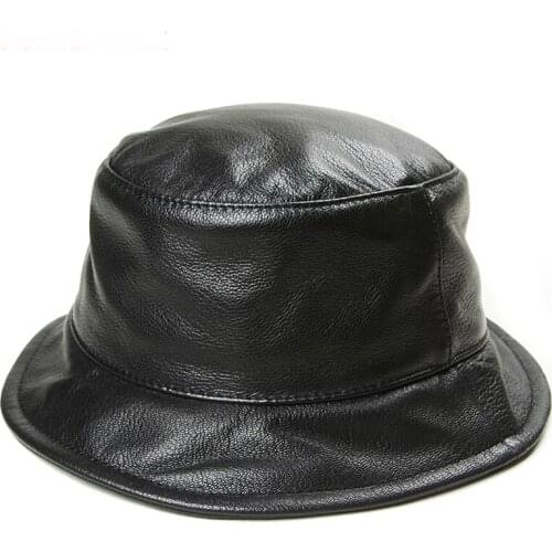 Korean Winter Women Black Real Leather Fisherman Hats For Men Male Casual Fishing Hat Basin Caps Man Streetwear Bucket Gorra