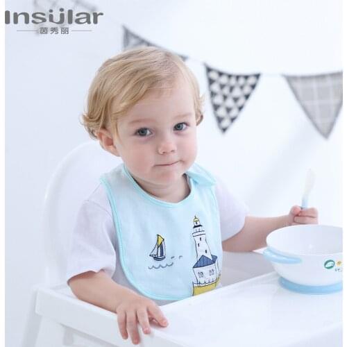 3-Piece Suit All Cotton Cartoon Baby Feeding Bib Baby Printed Bib Snap Fastener Saliva Towel