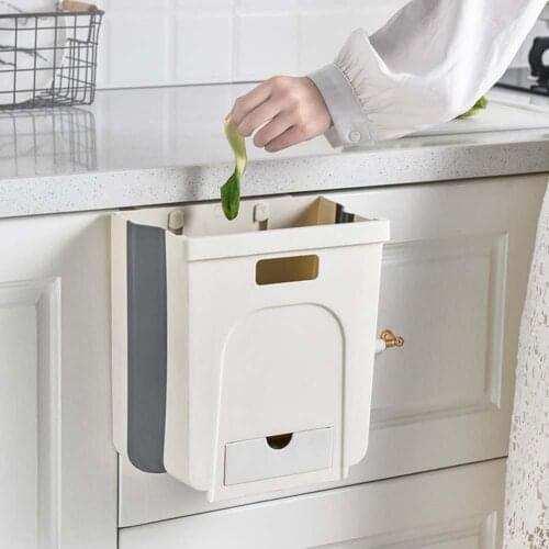 Kitchen Garbage Bin Foldable Trash Can Cabinet Garbage Hanging Storage Recycle Rubbish Bin Wall-mounted Kitchen Waste Holder Can