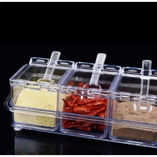 Four In One Kitchen Organizer Storage Boxes Spices Seasoning Jar Transparent Sugar Salt Set Spices Bottle Kitchen Accessories