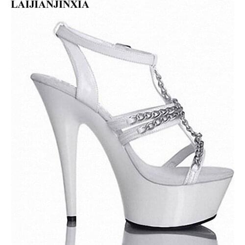 LAIJIANJINXIA New Women Sandal Sexy Nightclub 15CM High Heels Feathers Shoes Party Queen Shoes Dancing Shoes Open Toe Sandals