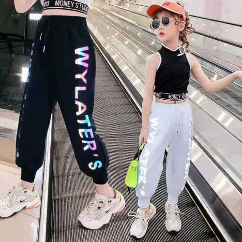 2021 Summer Sports Pants for Girls Trousers Childrens Clothing New Casual 3 Color Pants Girls Loose Pants Kids Trousers 10 12 Y